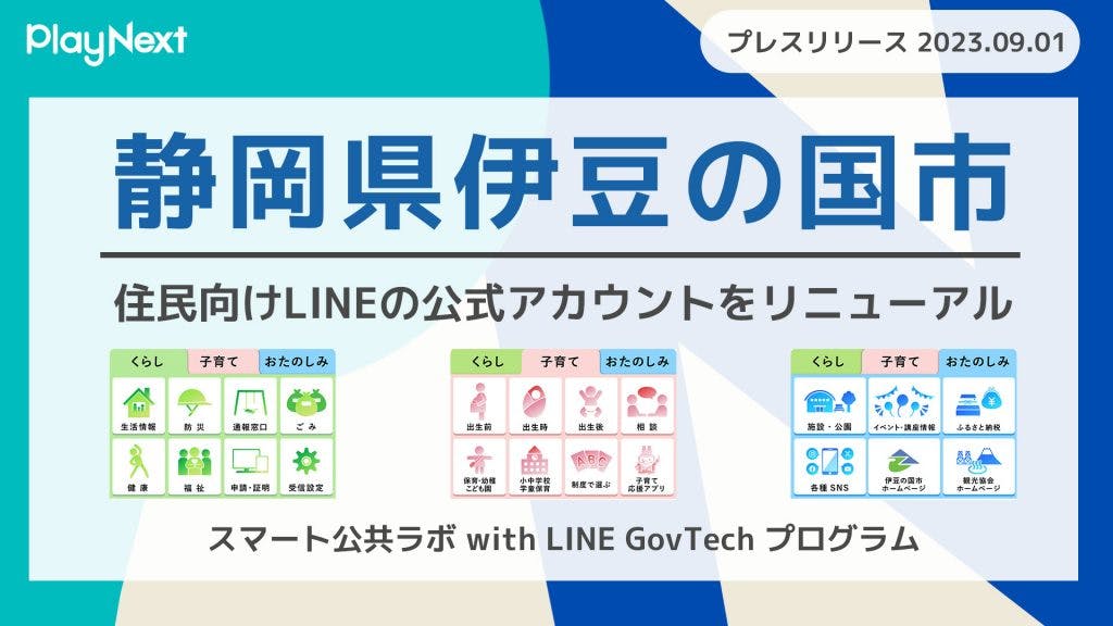 静岡県伊豆の国市が住民向けLINE公式アカウントをリニューアル！ プレイネクストラボ株式会社がシステム提供と構築を支援